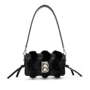 Brandon Blackwood Medium Nia Bag- Black Hard Leather W/ Black Mink